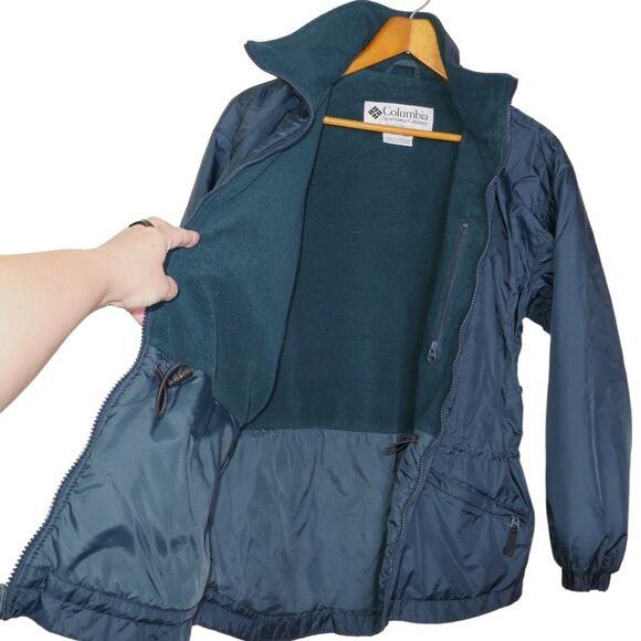 VTG Columbia Women's Sz S Dark Green Or Teal Windbreaker Jacket Lots Of Pockets - Picture 5 of 9